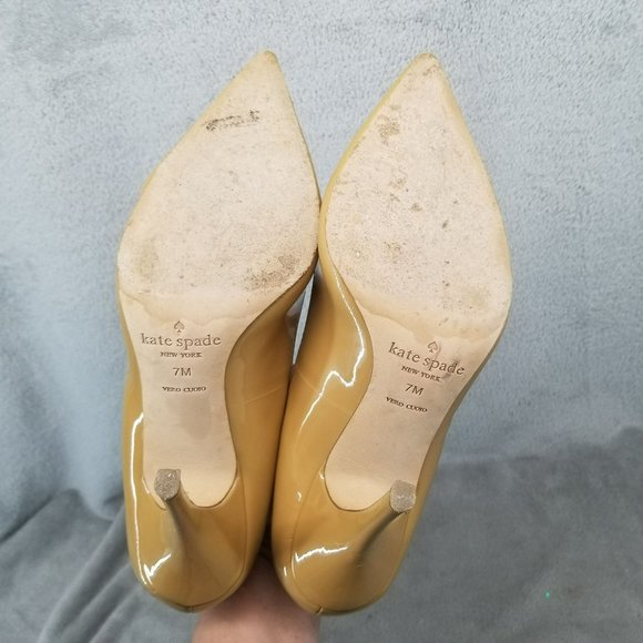 Kate Spade Shoes Womens Size 7 Tan Patent Leather Pointed Toe Pumps - Picture 7 of 13
